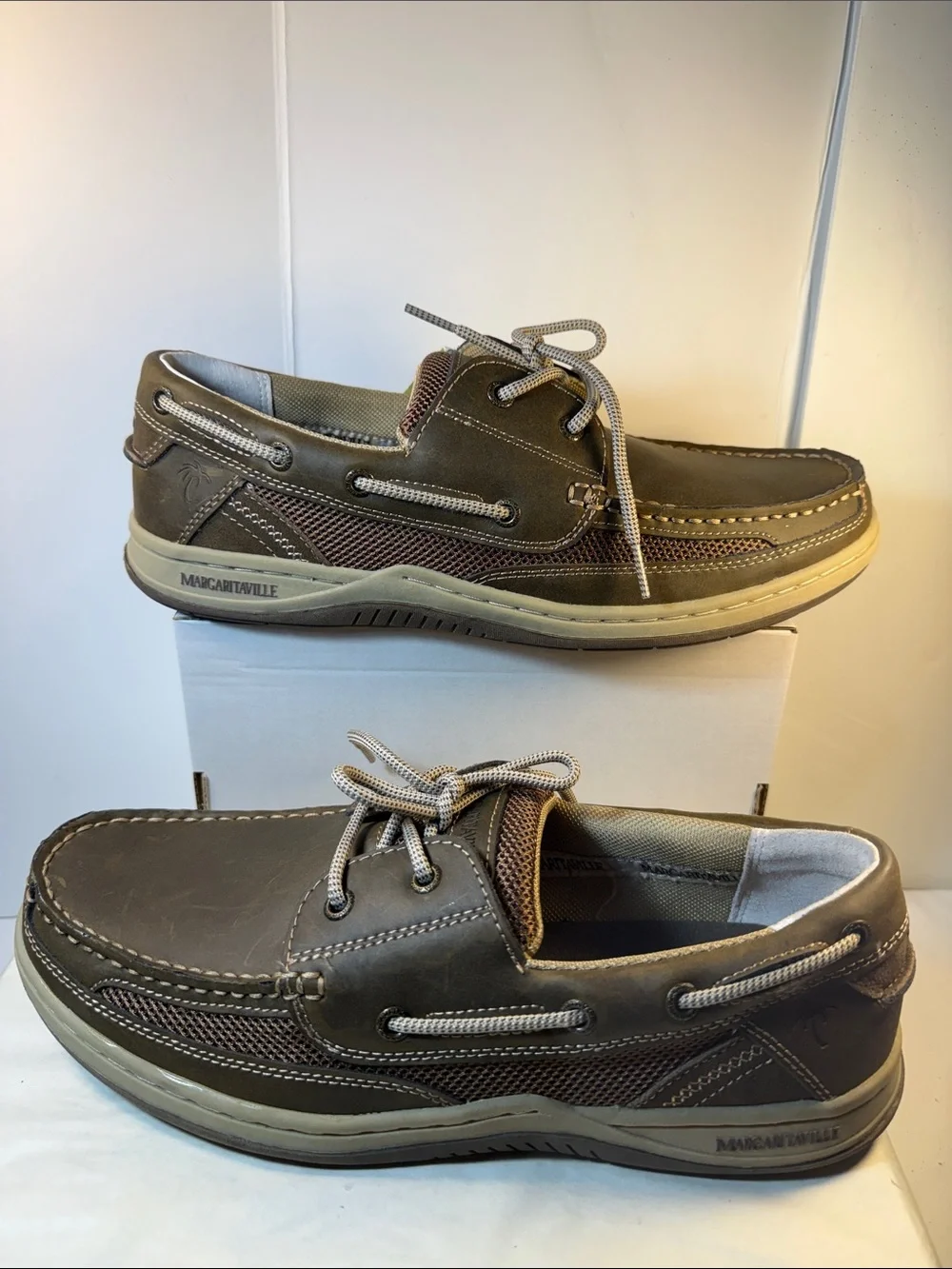 Margaritaville Men's Dark Brown and Tan Lace-Up Boat Shoes